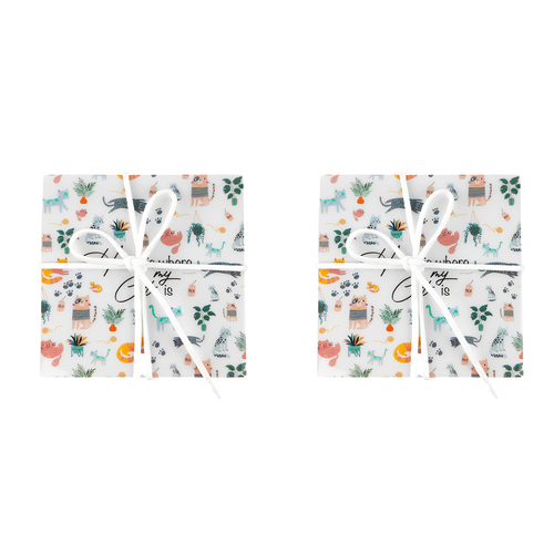 2PK 4pc Urban Home is Where my Cat is 10cm MDF Coaster Square Mug/Cup Mat