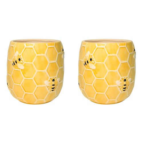 2PK Urban Bee Hive Planter Yellow 15cm Home Decorative Garden Decor