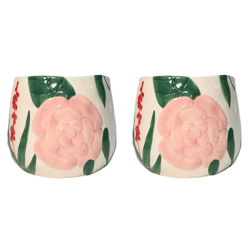 2PK Urban Dahlia Floral Planter Colourful Med 13cm Home Decorative Garden Decor