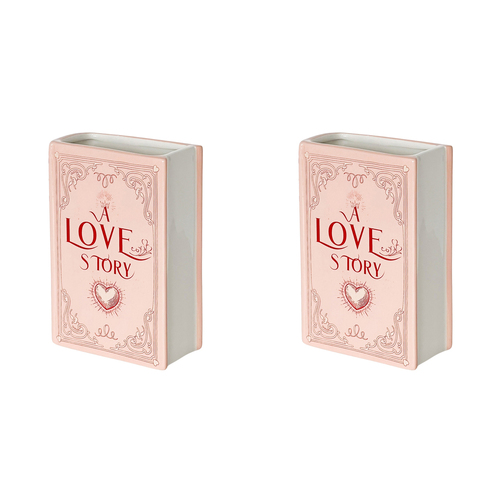 2PK Urban A Love Story Book Vase Pink Red 16cm Decorative Home Decor