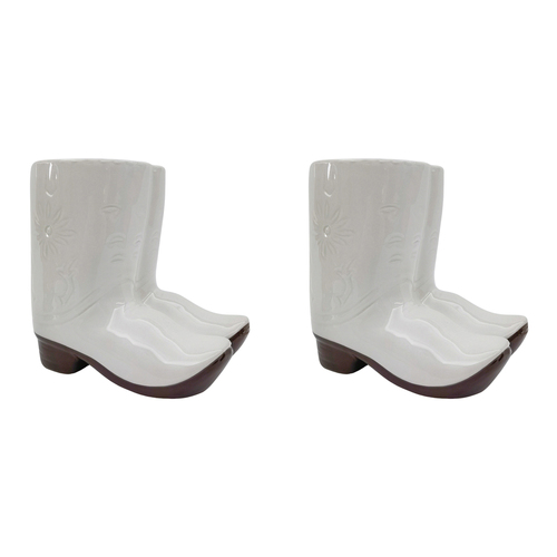 2PK Urban Cowboy Boots Planter White 16cm Home Decorative Garden Decor