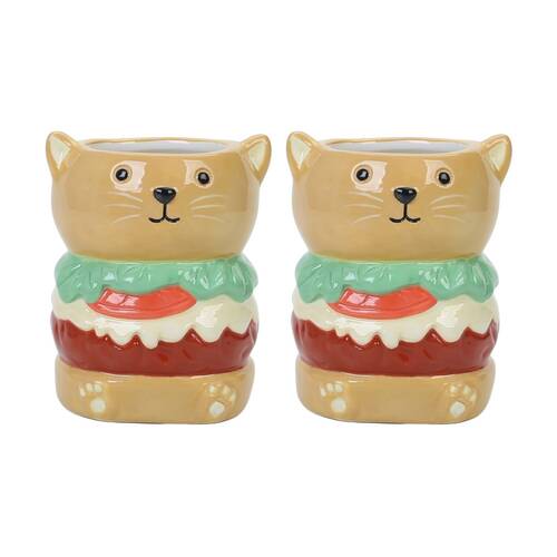 2PK Urban Burger Cat Planter Brown 10cm Home Decorative Garden Decor
