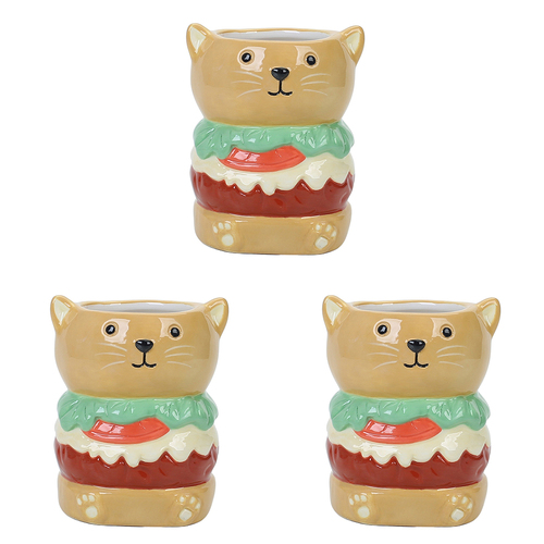 3PK Urban Burger Cat Planter Brown 10cm Home Decorative Garden Decor