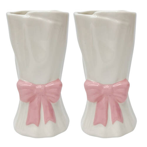 2PK Urban Bow Flower/Plant Vase Ceramic Decor 21x11cm Pink
