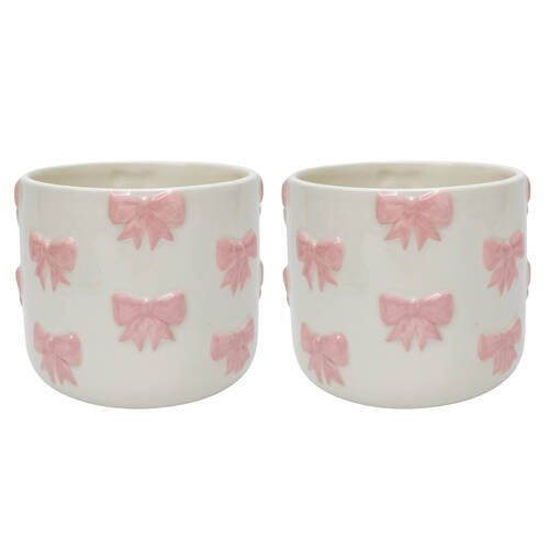 2PK Urban Bow Flower/Plant Ceramic Planter Pot 14cm Pink