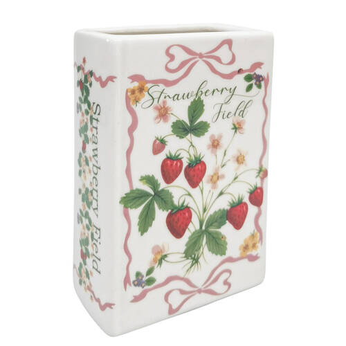 Urban Ceramic Strawberry Fields Book Home Decor Flower Vase 16x11cm Red/Green