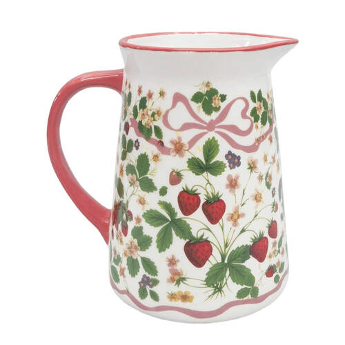 Urban Ceramic Strawberry Fields Pitcher Jug 15x16cm Green/Red