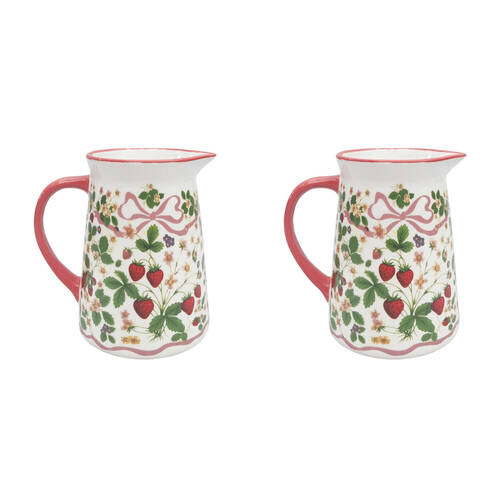 2PK Urban Ceramic Strawberry Fields Pitcher Jug 15x16cm Green/Red