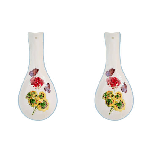 2PK Urban Ceramic Botanicals Spoon Rest Utensil Holder 24x10cm Blue