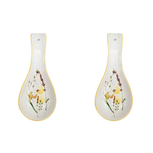 2PK Urban Ceramic Bee Meadow Spoon Rest Utensil Holder 24x10cm Yellow