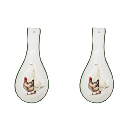 2PK Urban Ceramic Farm Yard Spoon Rest Utensil Holder 24x10cm Green