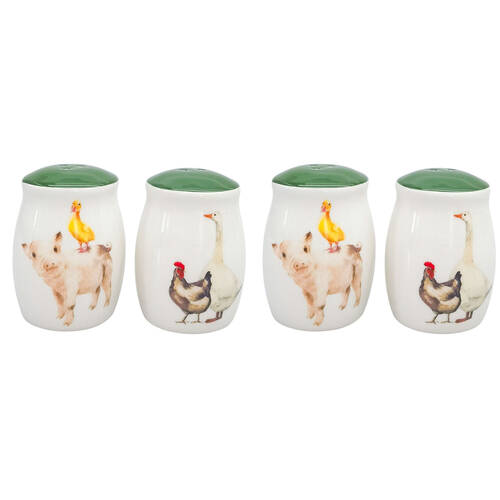 2x 2pc Urban Ceramic Farm Yard Animals Salt and Pepper Shakers Set 8x6cm Green