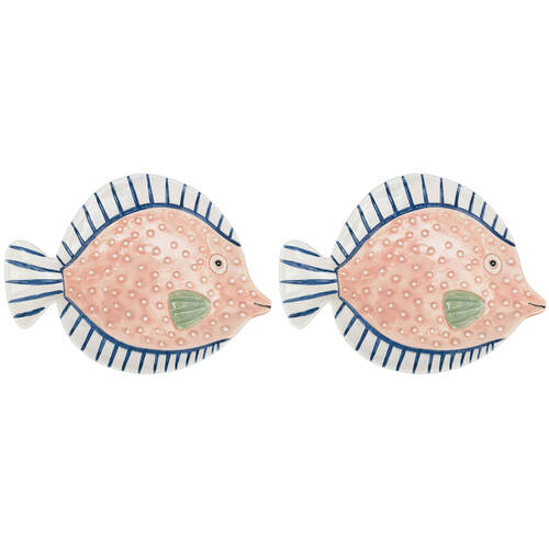 2PK Urban Ceramic Reef Fish Trinket Storage Tray Dish 20x18cm Pink