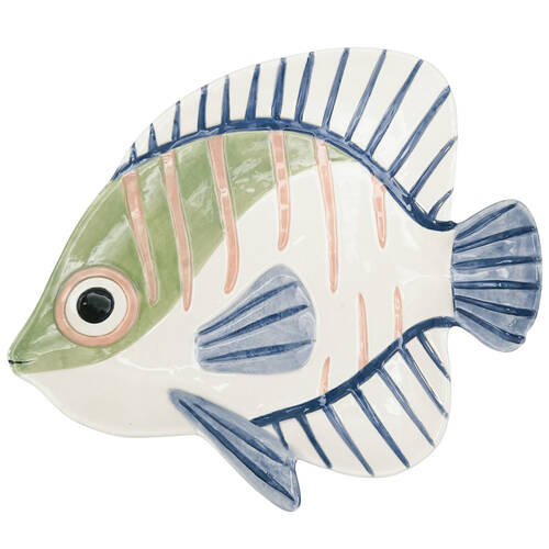 Urban Ceramic Reef Fish Trinket Storage Tray Dish 25x21cm White/Green