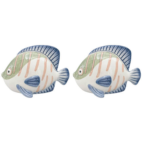 2PK Urban Ceramic Reef Fish Decorative Ornament 11x6cm White/Green