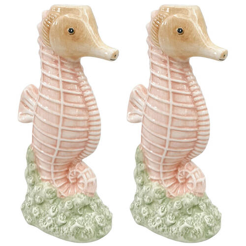 2PK Urban Ceramic Reef Seahorse Home Decor Flower Vase 18x10cm Pink