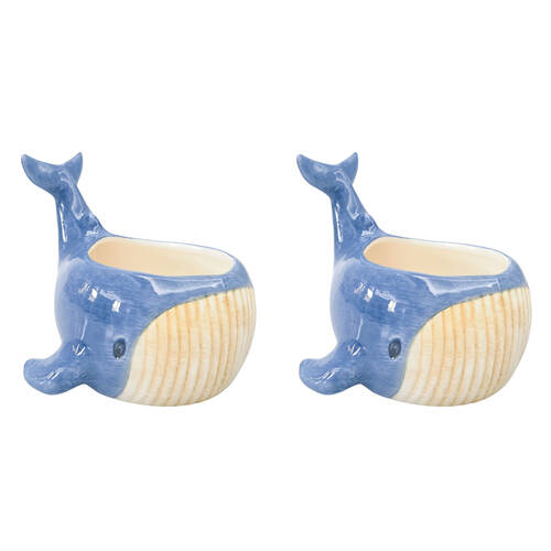 2PK Urban Ceramic Reef Whale Outdoor Garden Planter Pot 17x13cm Blue