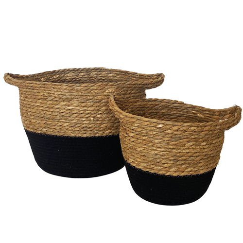 2pc Urban 23/33cm Baskets w/ Handle Home Decor - Black