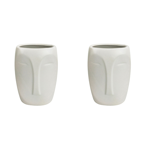 2x Urban Aztec Face 17cm Ceramic Plant/Flower Vase Display Medium - White