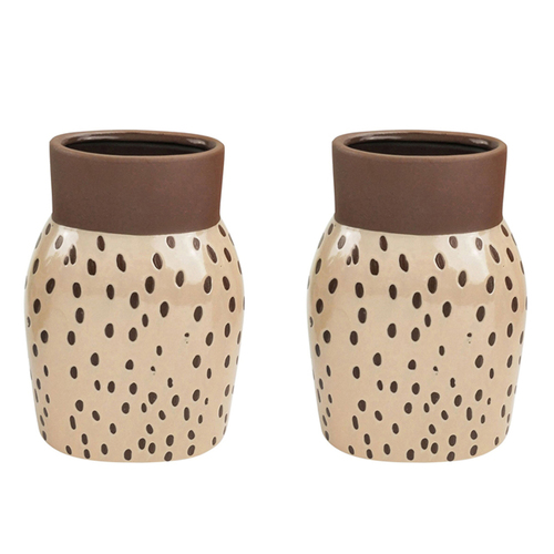 2x Urban Remy 18cm Ceramic Plant/Flower Vase Display Pot Small - Mocha