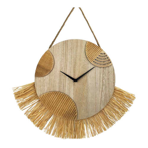 Urban Kiana Fringe 53cm Wall Clock Hanging Home Decor - Natural