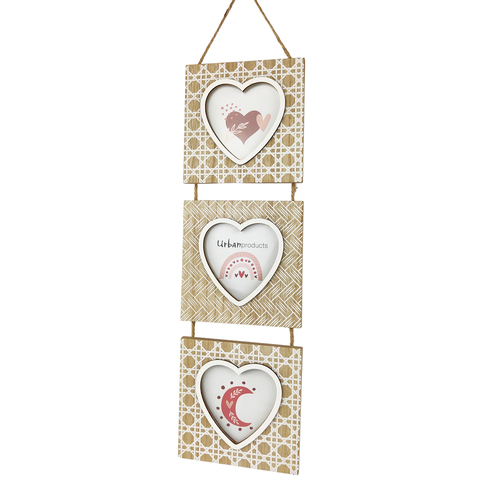 Urban Romie Triple Hanging 56cm Wooden Photo Frame Home Decor - Natural