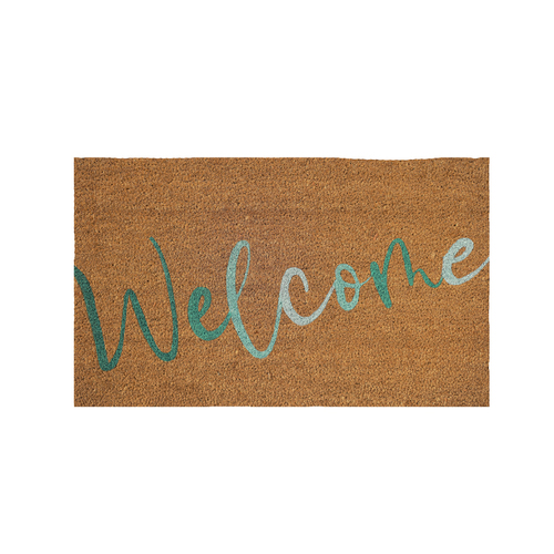 Urban 45x75cm Welcome Coloured Coir Doormat Home Floor Rug Green/Blue
