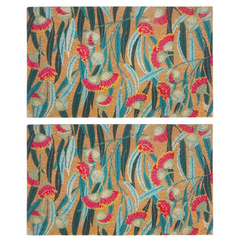 2PK Urban Gum Blossom Floor Doormat Coir/PVC 45x75cm Green
