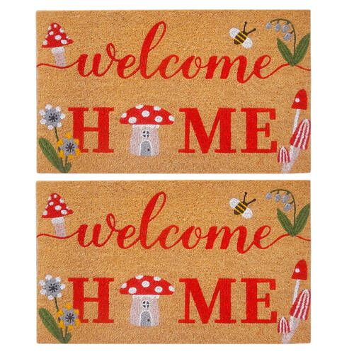 2PK Urban Toadstool Welcome Doormat Coir/PVC 45x75cm Red