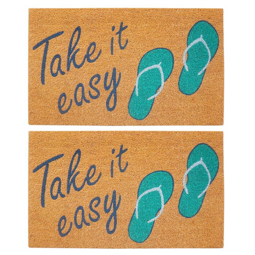 2PK Urban Take It Easy Floor Doormat Coir/PVC 45x75cm Green