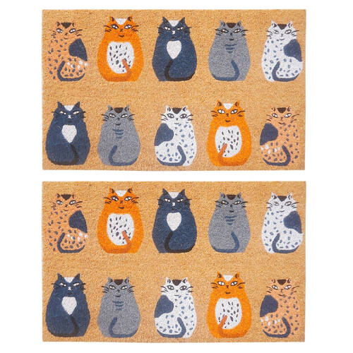 2PK Urban Cat Floor Doormat Coir/PVC Decor 45x75cm Grey