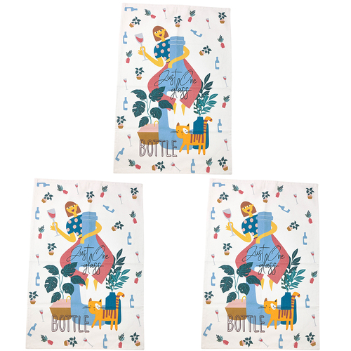 3x Urban 65cm Just One Bottle Cotton Tea Towel Drying Cloth