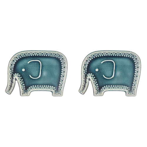 2x Urban 20cm Ceramic Elephant Dish Home Decor Display - Navy