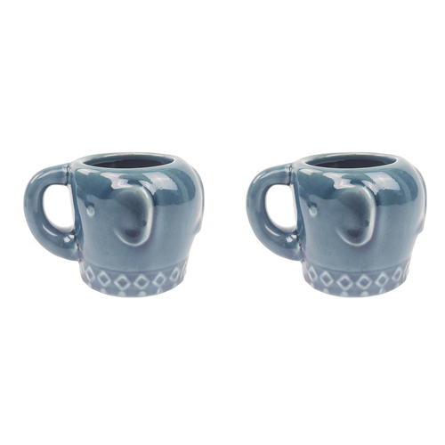 2x Urban Elephant Mini 9cm Ceramic Planter Plant Home/Garden Pot - Navy