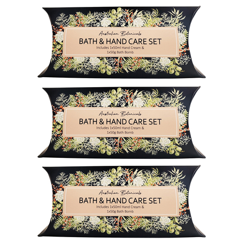 3x 2pc Urban Evie Floral 50g Bath Bomb & 50ml Hand Cream Care Set - Navy