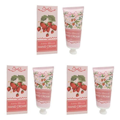 3PK Urban Australian Botanicals Strawberry Fields Hand Cream 100g Pink/Red