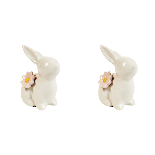 2x Urban Daphne Flower 10cm Ceramic Bunny Ornament Home Decor - White