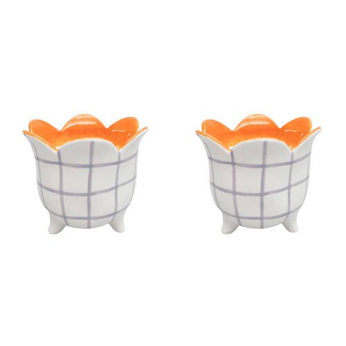 2PK Urban Ceramic Halcyon Outdoor Planter Pot 15x13cm Mauve/Orange
