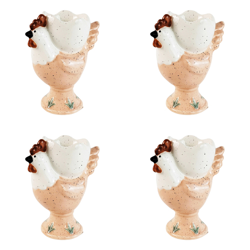 4x Urban Country Chicken 10cm Ceramic Boiled Egg Cup Tableware - Pink