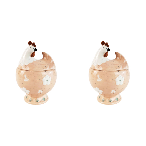 2x Urban 14cm Ceramic Country Chicken Canister Snacks/Treats Container - Pink