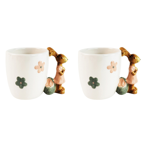 2x Urban Country Bunny 14cm Ceramic Mug Hot Coffee/Tea Drinkware - White