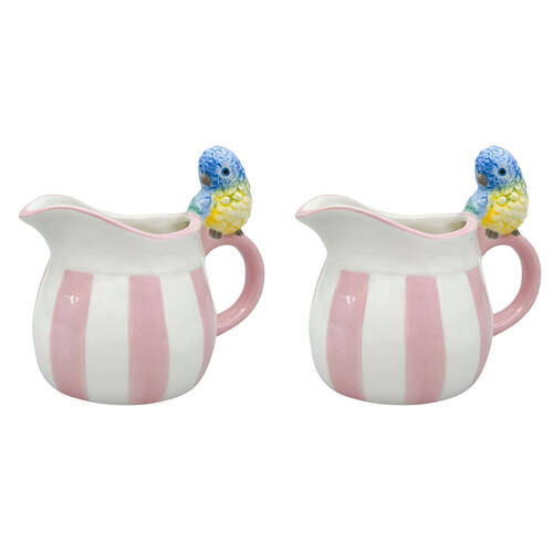 2PK Urban Ceramic Perdy Parrot Pitcher Beverage Serving Jug 13x12cm Pink
