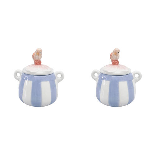 2PK Urban Ceramic Perdy Parrot Kitchen Cannister Jar 13x12cm Blue