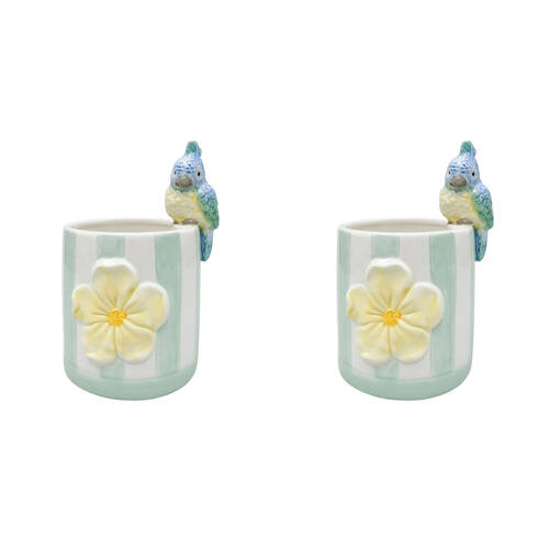 2PK Urban Ceramic Perdy Parrot Outdoor Planter Pot 20x12cm Green/Yellow
