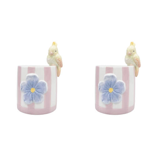 2PK Urban Ceramic Perdy Parrot Outdoor Planter Pot 20x13cm Pink/Blue