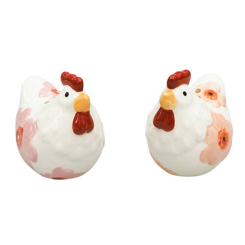 2pc Urban Ceramic Poppy Chicken Salt and Pepper Shakers Set 7cm Pink/Peach