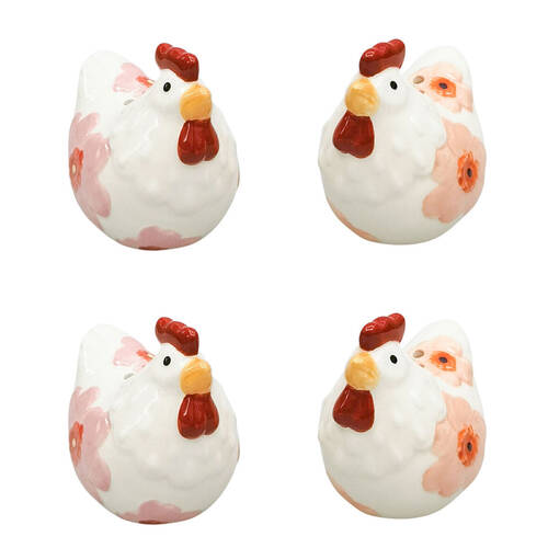 2x 2pc Urban Ceramic Poppy Chicken Salt and Pepper Shakers Set 7cm Pink/Peach