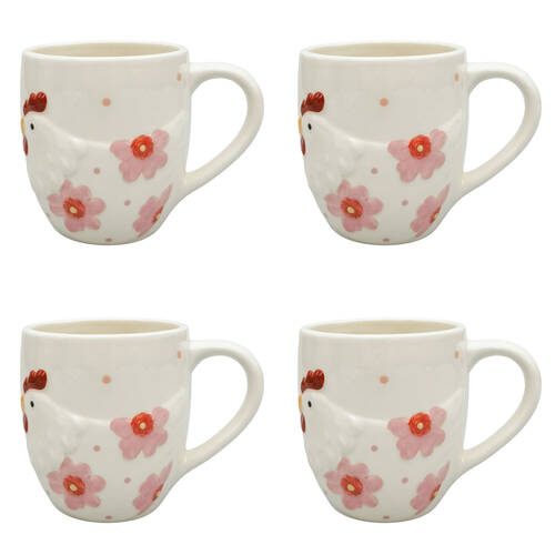4PK Urban Ceramic Poppy Chicken 3D Coffee Drinking Mug 10cm Pink