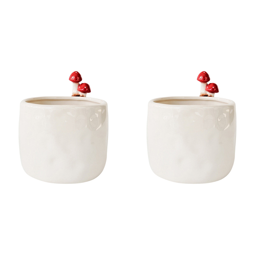 2PK Urban Products Toadstool Ceramic Planter White 13cm