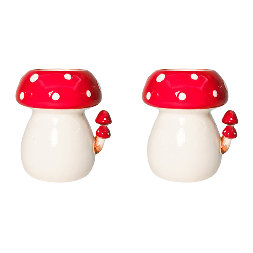 2PK Urban Toadstool with Toadstools Planter White Decorative Garden Decor